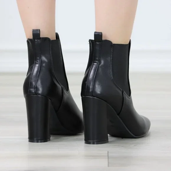 Womens High Heel Ankle Boots Pointed Toe Elastic Gore Booties Synthetic Leather - Picture 12 of 12